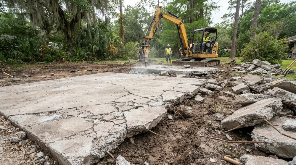 Concrete and slab removal with a hydraulic breaker in Lafayette, LA