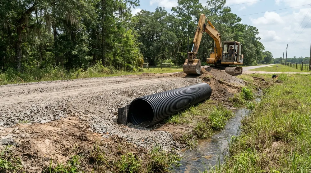 Driveway culvert installation and side ditch drainage