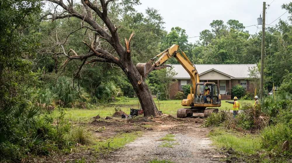 Hazardous dead tree removal near a home in Lafayette, LA