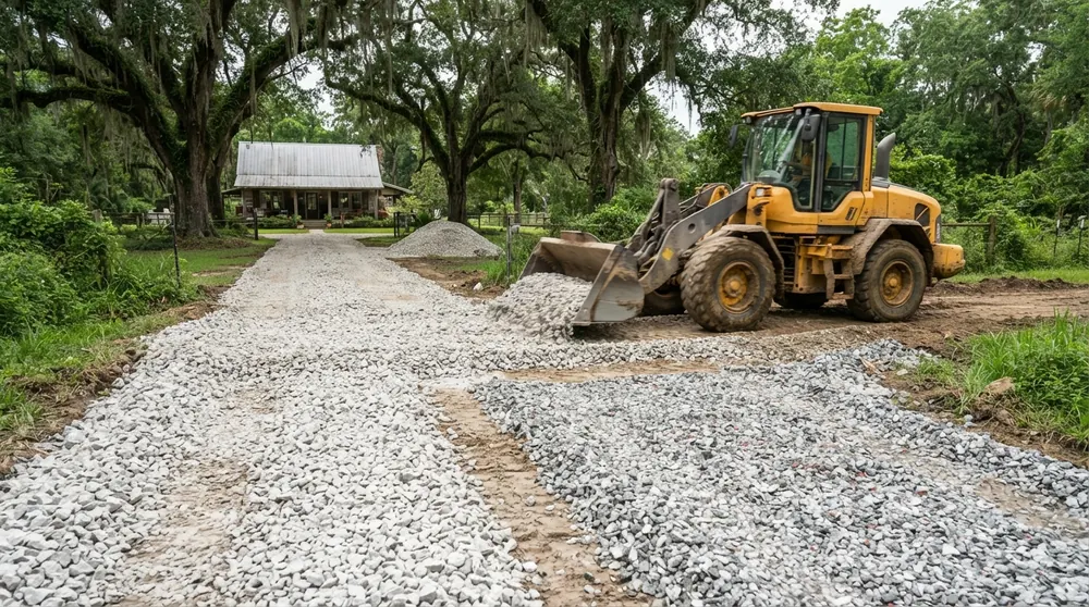 Crushed limestone and crushed concrete driveway gravel in Lafayette, LA