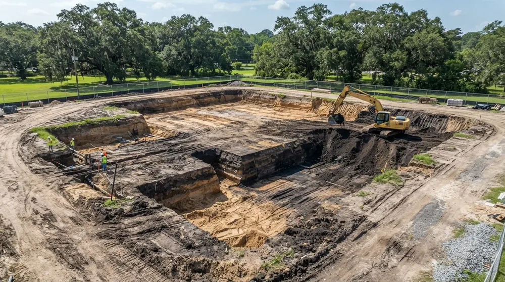 Site excavation for a building pad in Lafayette, LA