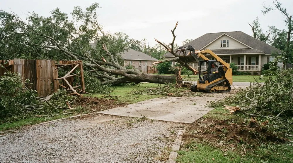 Storm damage tree cleanup - fallen tree cleared from a driveway in Acadiana
